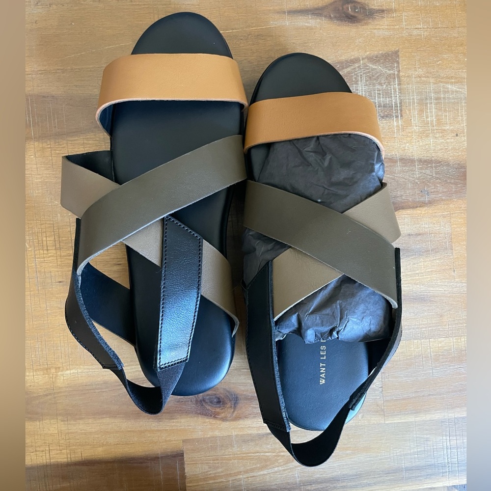 Want Les ESSENTIELS Ataturk Leather Platform Sandals Multi Porpoise W39 Org $350